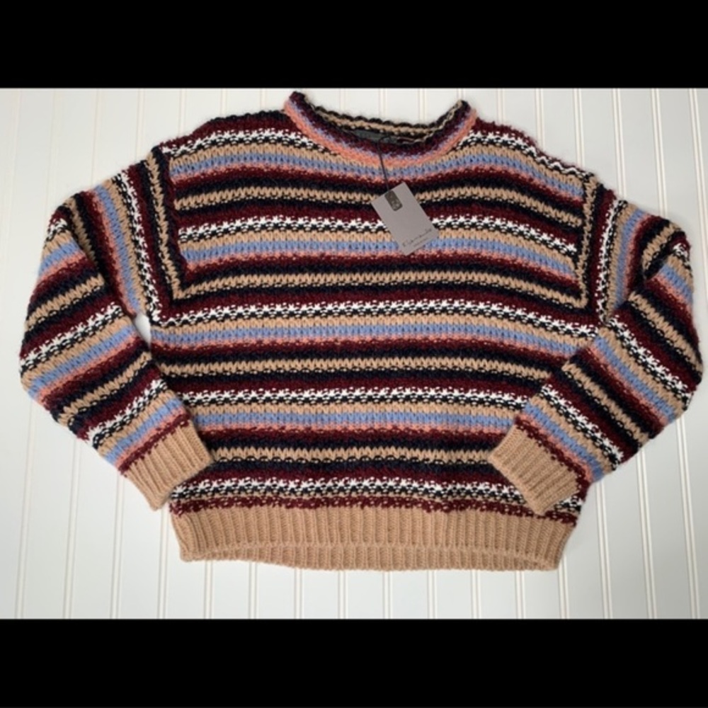 ANTHROPOLOGIE MULTICOLORED STRIPED WOOL KNIT SWEATER
